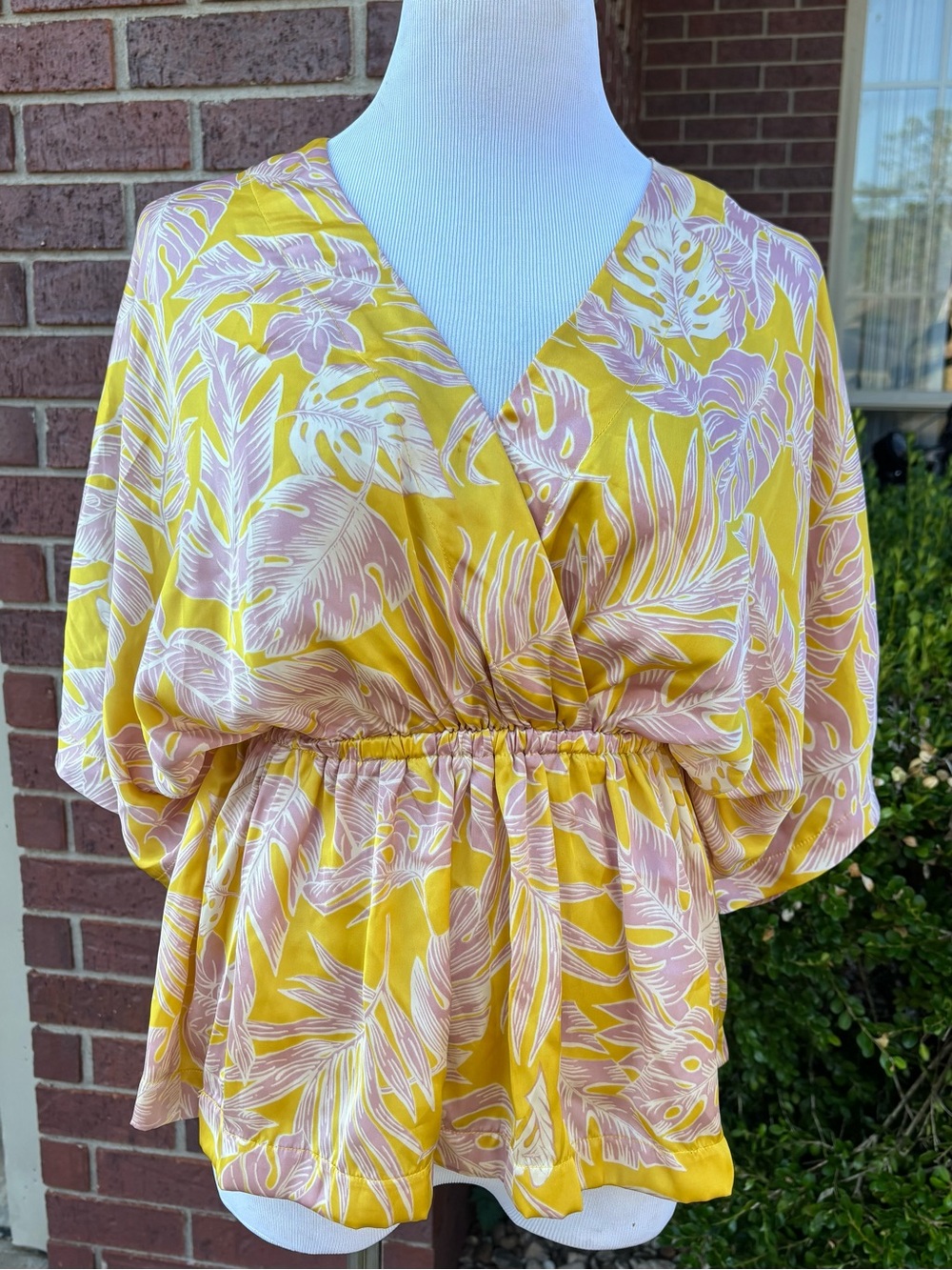 Impressions Yellow & Pink Floral Wrap-Style Blouse